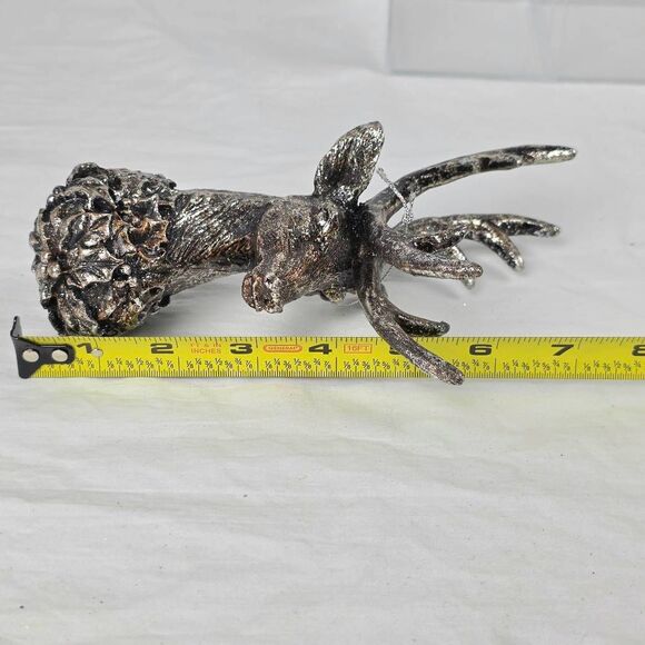 Silver Stag Head Christmas Ornament Metallic Resin - Picture 6 of 7